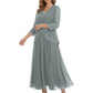 3/4 Sleeve Chiffon Mother of the Brides Dresses V-Neck Wedding Party Gowns