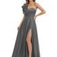 Elegant Mother of the Groom Dress A-Line Satin Formal Gown with High Slit Ruched Bodice