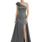 One Shoulder Mother of the Bride Dress with 3D Floral Detail Formal Dress A-Line Gowns with Slit