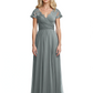 Mother of the Bride Dress Cap Sleeves and V-Neckline with Embroidered Lace Shoulders