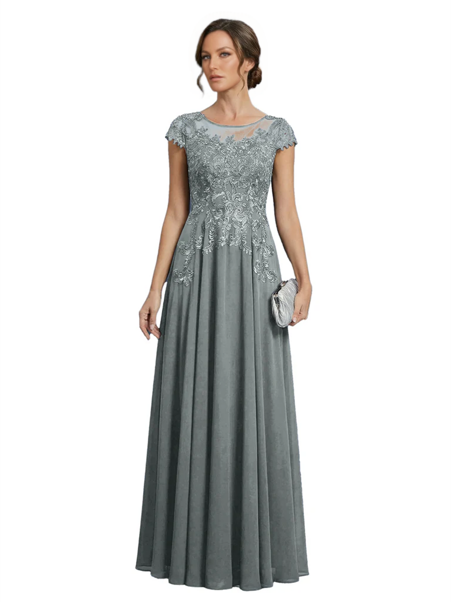 Chic Long A-Line Chiffon Mother of the Brides Dresses Sequin Mom Outfits For Wedding