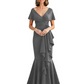 Satin Mother of the Bride Dress with Cascading Ruffles and Mermaid Tail V-Neck