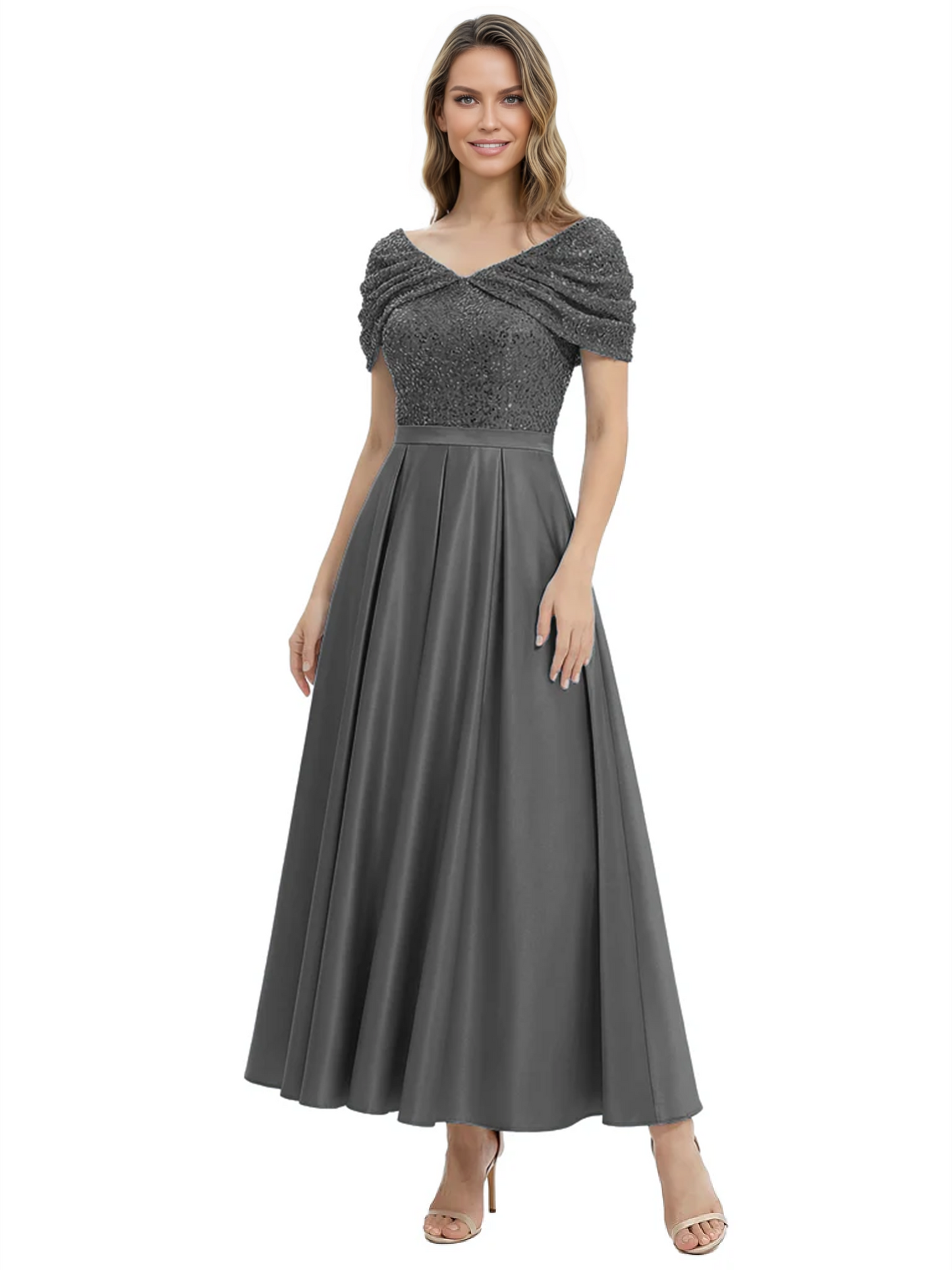 Luxury Formal Dress Sparkling Sequin Top Mother of Bride Dress Silk Satin A-Line Gowns