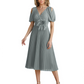 Wedding Formal Dress V-Neck Pleated Chiffon Gown with 3D Flower Accent Knee Length
