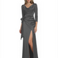 Elegant Evening Gowns Slit Trending Styles Satin Slit Formal Dress Cowl Neckline Gown Tie