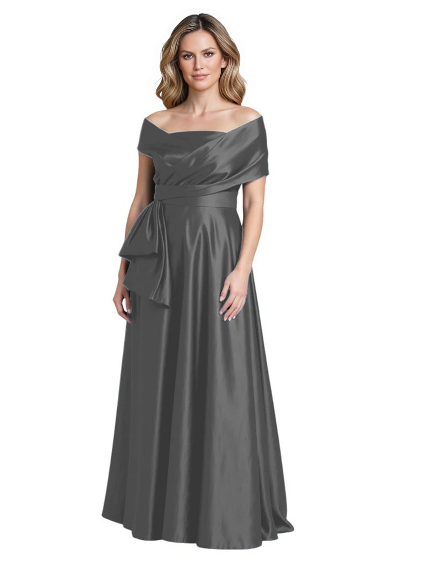 Formal Floor-Length Mother of the Bride Gown Sleeveless Satin Maxi Dress with Drape