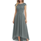 Elegant Evening Gown Trending 2026 Styles with Cap Sleeves High-Low Skirt