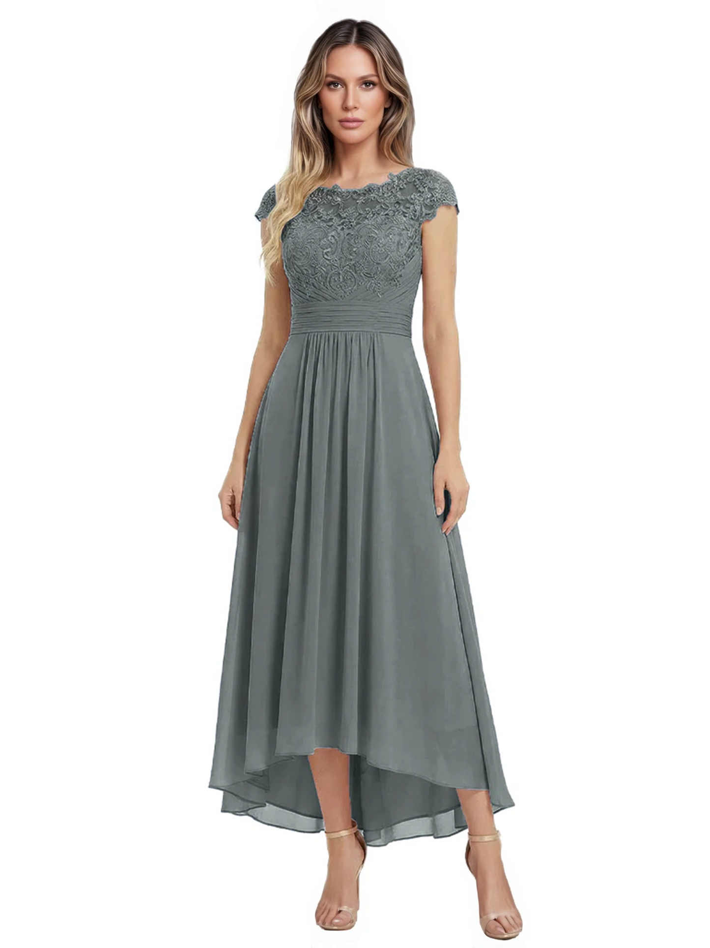 Elegant Evening Gown Trending 2026 Styles with Cap Sleeves High-Low Skirt