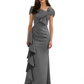 Elegant Mother of Bride Dress Formal Gowns Mermaid Ruffle Floor Length Asymmetric Neckline