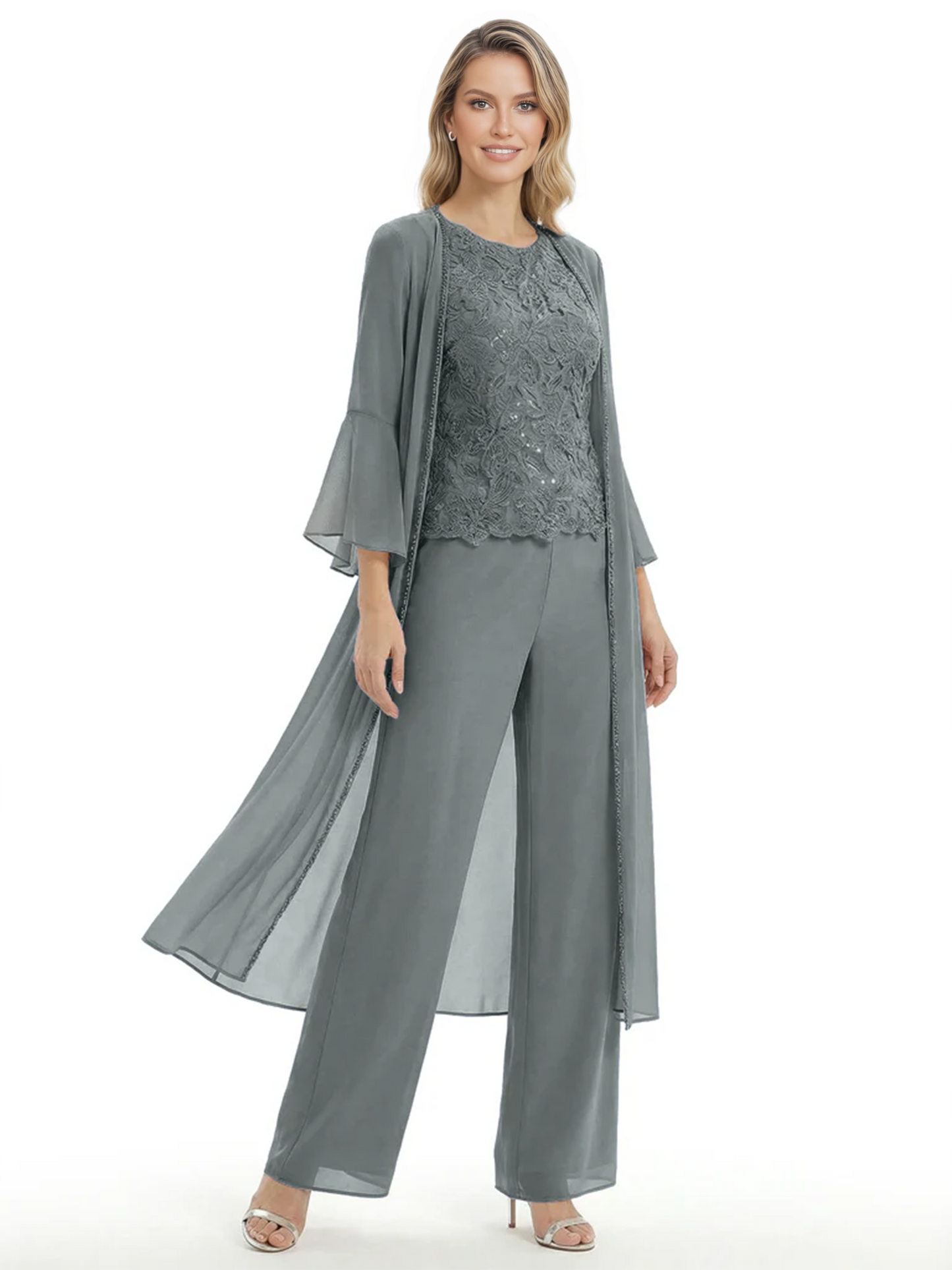 Elegant Pink 3-Piece Pant Set Trending 2026 Styles with Lace Wide-Leg Pants