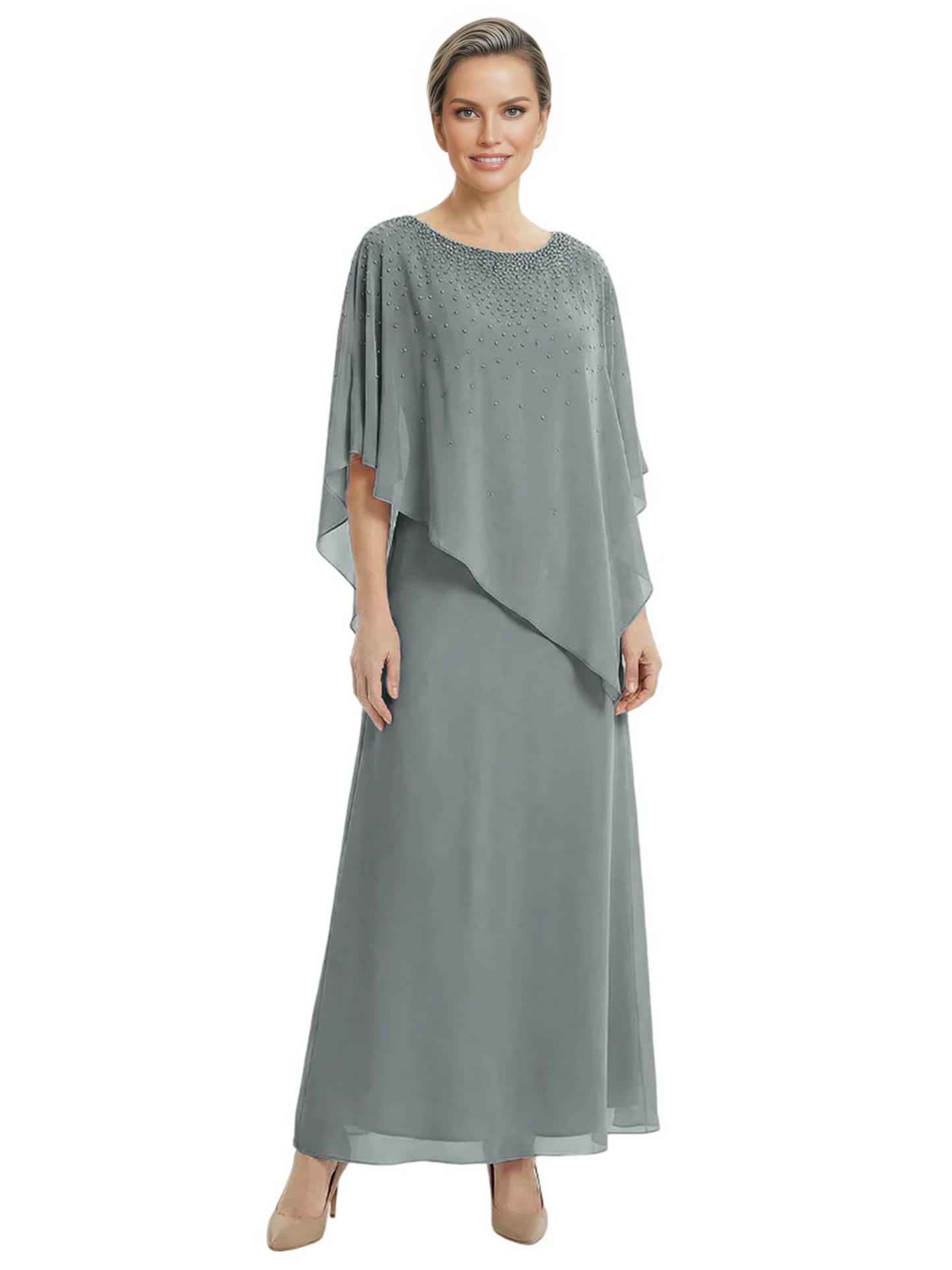 Elegant Mother of Bride Dresses Evening Gowns Trending 2026 Styles with Asymmetric Cape