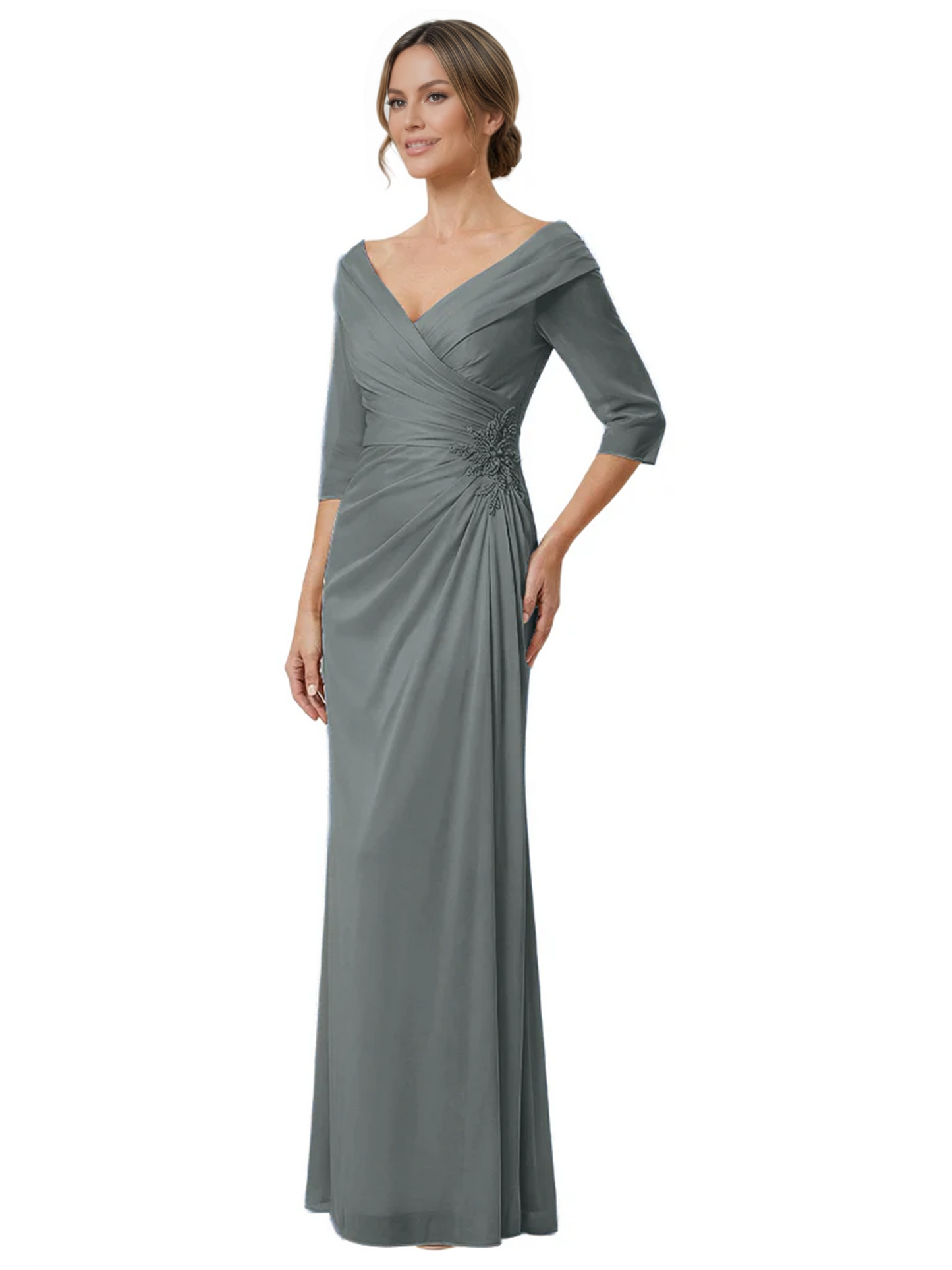 Elegant 3/4 Sleeve Mother of the Brides Dresses Mom Outfits Wedding Satin