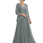 Plus Size A-line Chiffon 3/4 Sleeves Mother of the Brides Dresses Long Jacket Dress
