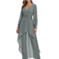 Luxury Black Formal Trousers Set High-Low Chiffon Top with Sparkling Beaded Detail