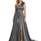 One Shoulder Sleeveless Mother of the Brides Dresses Floor Length Slit With Train