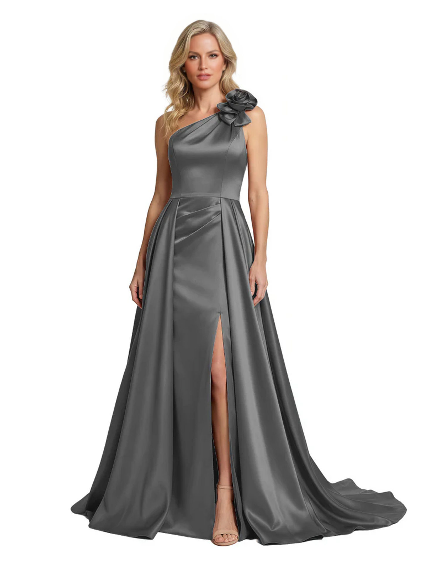 One Shoulder Sleeveless Mother of the Brides Dresses Floor Length Slit With Train