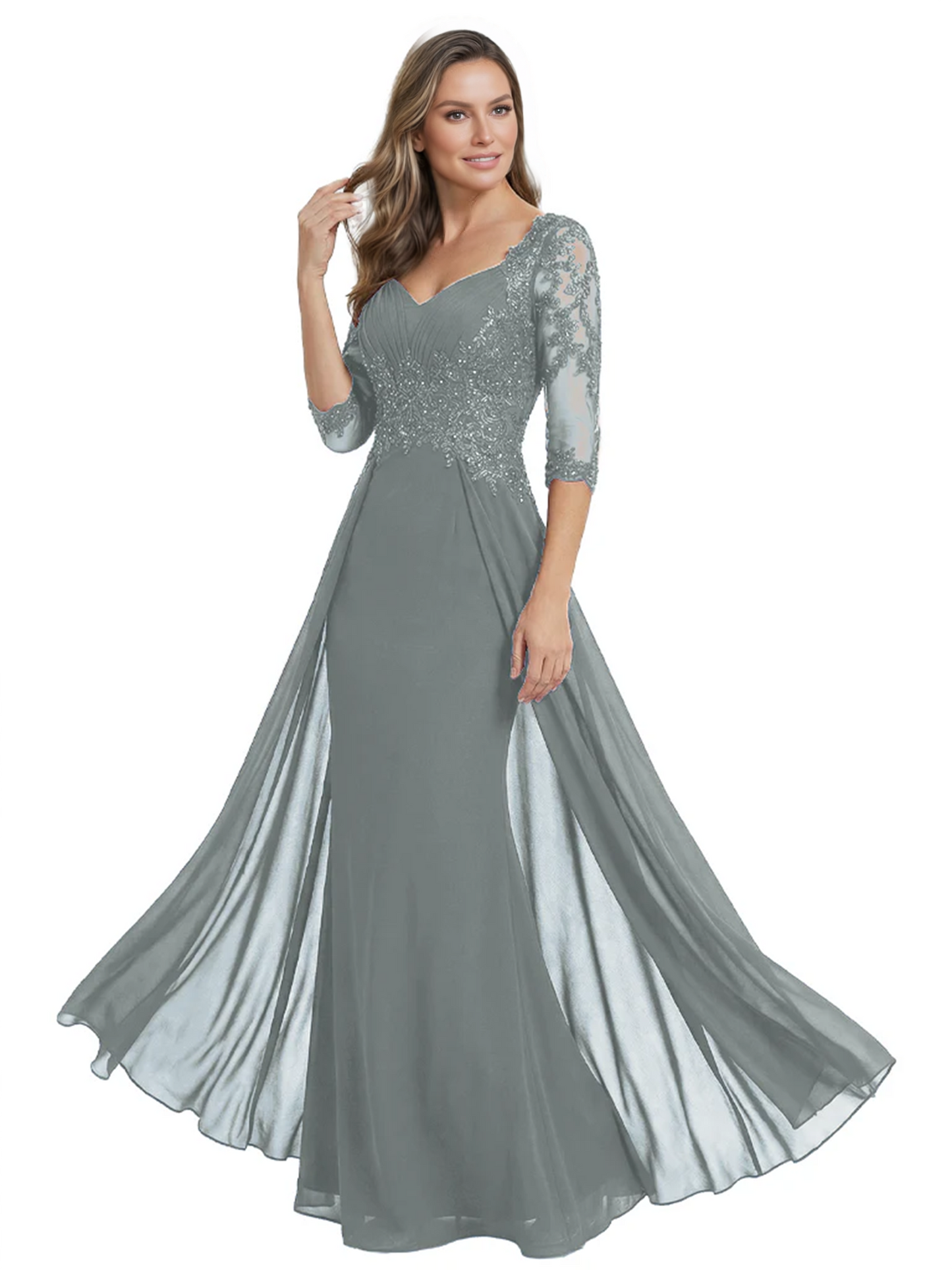 Luxury Burgundy Formal Dress Embroidered Lace Bodice Flowy Chiffon Gown 2026