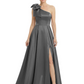 Luxury Bow Black Formal Dress One-Shoulder A-Line Gowns with Sexy Side Slit 2026