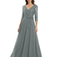 Chiffon Mother of the Bride Dress with Sequin V-Neck and Elegant Bow Sash