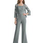 Mother of the Bride Jumpsuit with Lace Jacket 3/4 Sleeve Formal Pant Suit