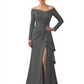 Elegant Mother of the Groom Dress Cascading Ruffle Satin Gown with High Slit Long Sleeves