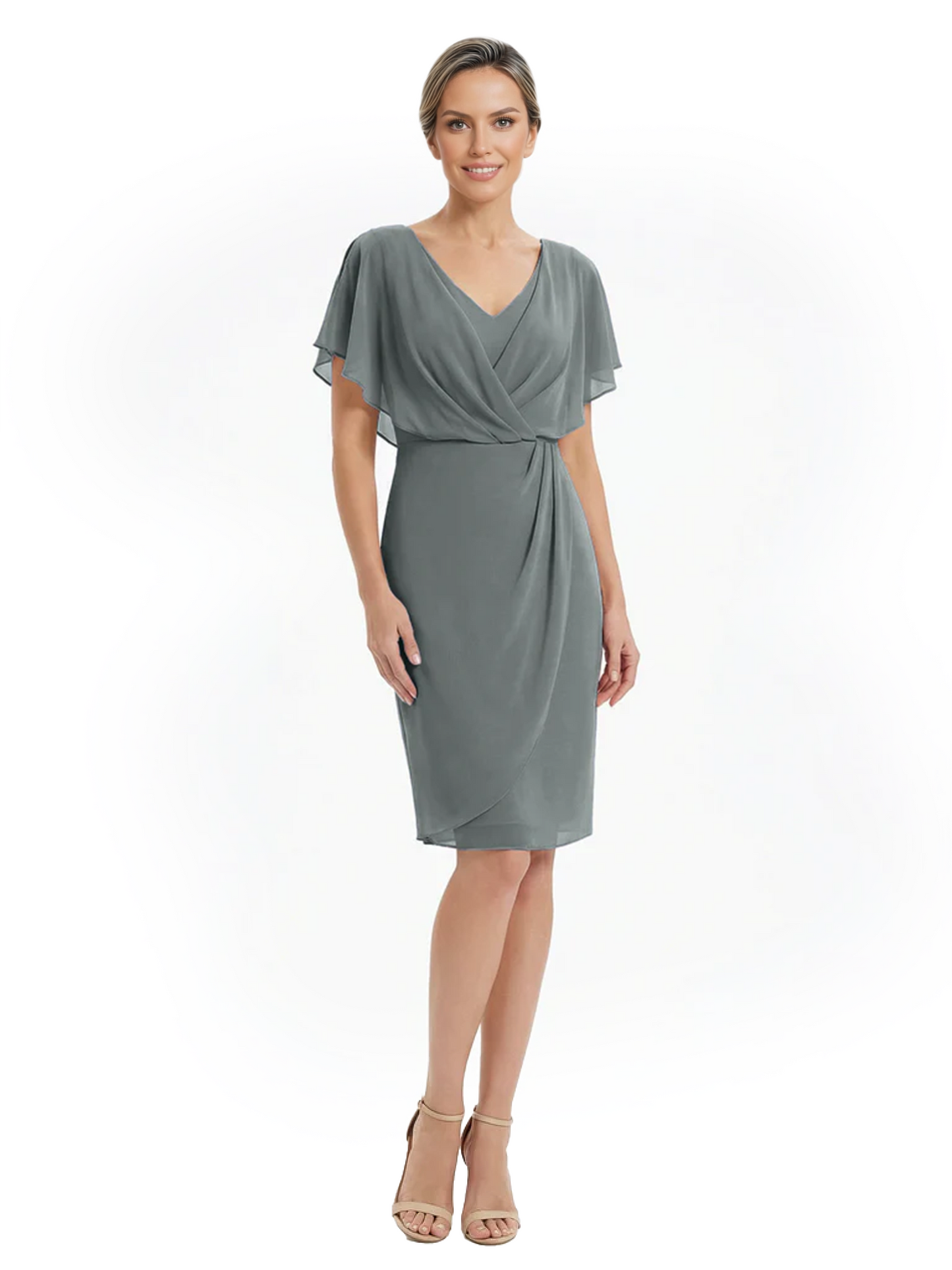 Chic Knee-Length Mother of Bride Formal Dress Slimming Chiffon Styles for Wedding Guest