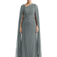 Elegant Asymmetric Neck Long A-Line Chiffon Mother of the Brides Dresses Mom Outfit with Cape