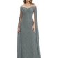 Elegant Mother of the Groom Gown Floral Lace Embroidered Formal Dress with Cape
