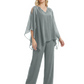 V-Neck Chiffon Mother of the Brides Dresses Plus Size Jacket Suits Wedding