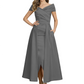 Formal Floor-Length Mother of the Bride Gown Satin Maxi Dress with Slit Off Shoulder