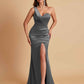 Gorgeous One Shoulder Soft Satin Side Slit Floor-Length Mermaid Bridesmaid Dresses