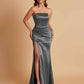 Elegant Soft Satin Strapless Split Side Mermaid Bridesmaid Dresses