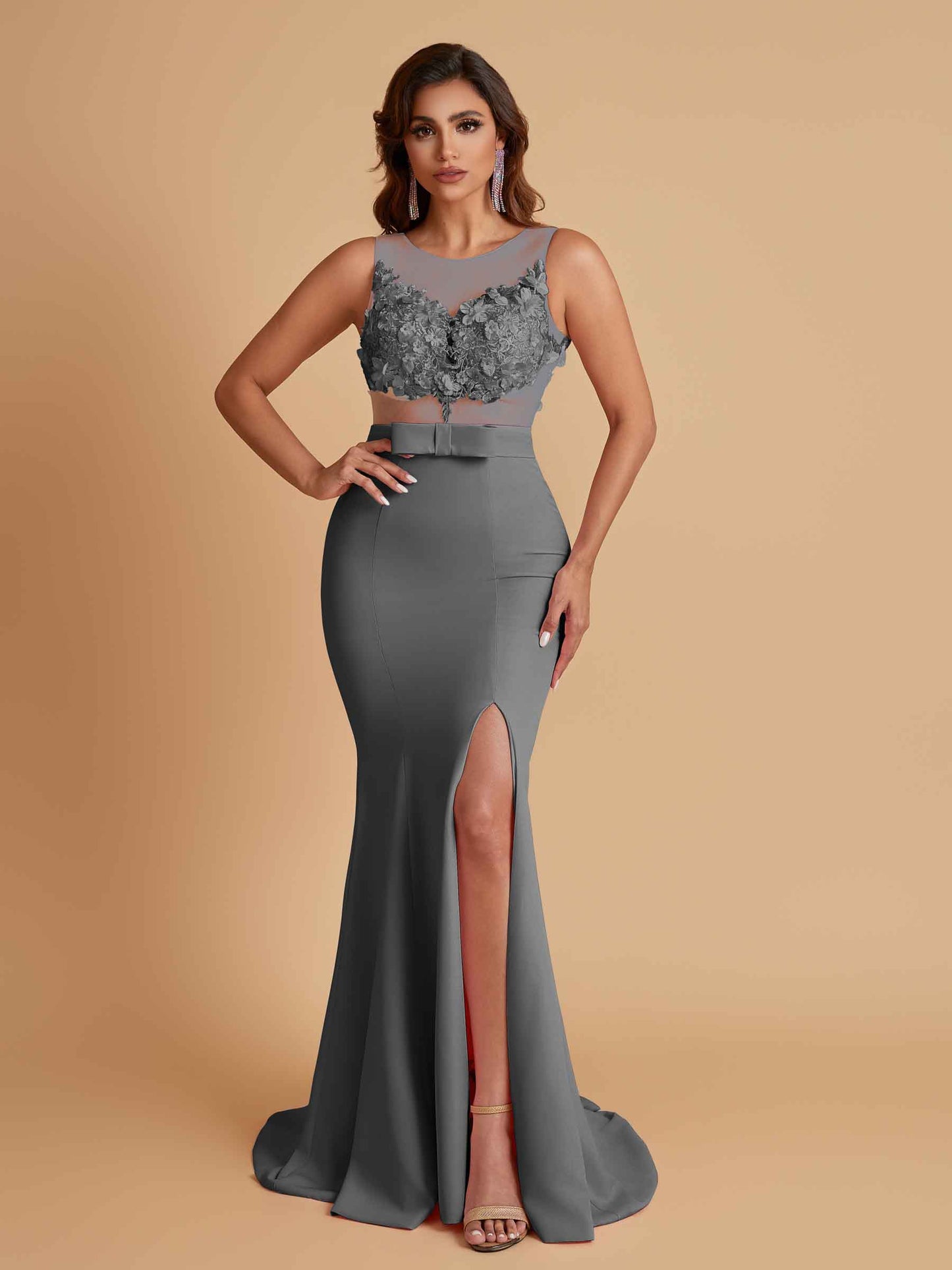 Sexy Soft Satin Mermaid Illusion Side Slit Floor-Length Bridesmaid Dresses Online