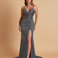 Sexy Soft Satin V-neck Spaghetti Strap Side-Slit Mermaid Bridesmaid Dresses
