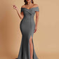 Elegant Soft Satin Mermaid Off Shoulder Side Slit Floor-Length Bridesmaid Dresses