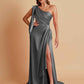 Sexy Soft Satin Mermaid One Shoulder Asymmetrical Side Slit Floor-Length Bridesmaid Dresses