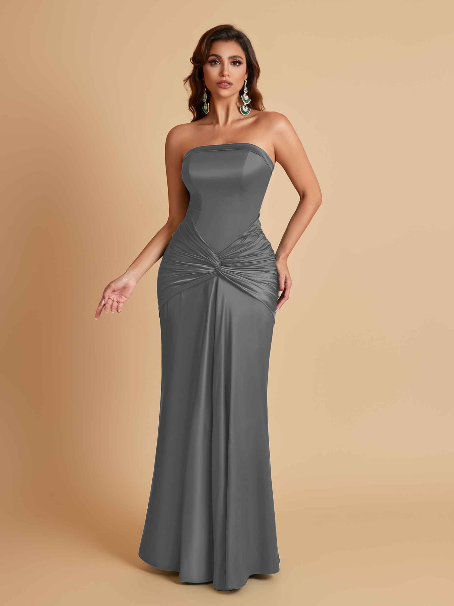 Sexy Soft Satin Mermaid Strapless Floor-Length Mermaid Bridesmaid Dresses