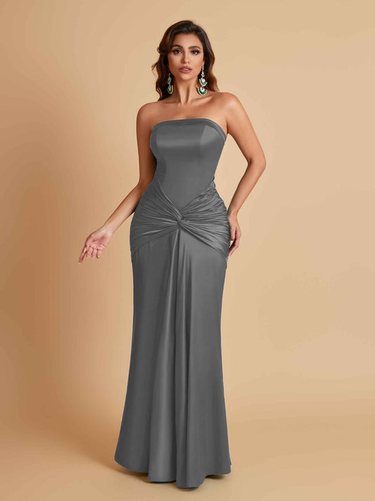 Sexy Soft Satin Mermaid Strapless Floor-Length Mermaid Bridesmaid Dresses