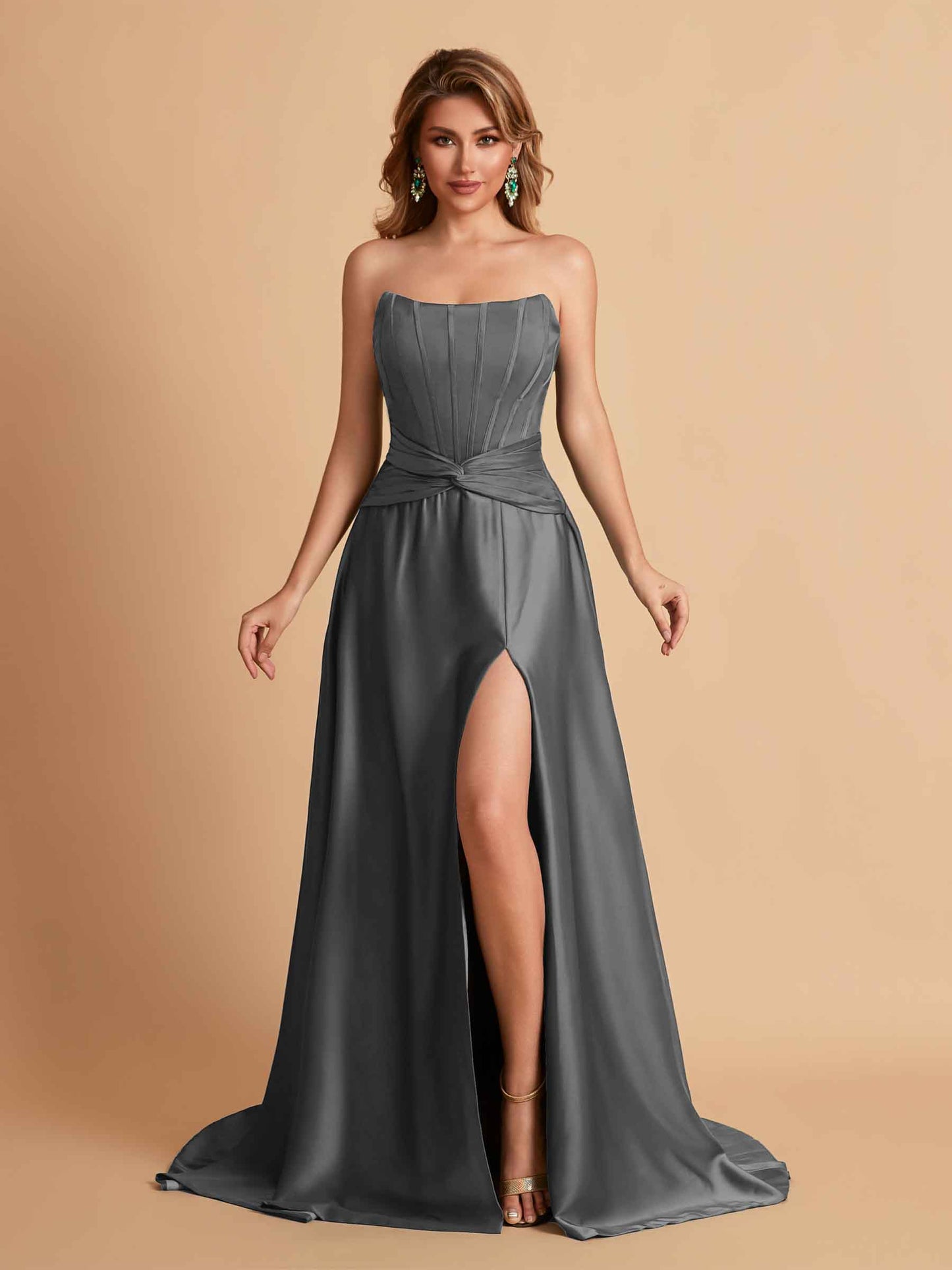 Elegant Satin Sweetheart A-Line Side Slit Floor Length Bridesmaid Dresses
