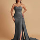 Simple Soft Satin Mermaid Strapless Floor-Length Mermaid Bridesmaid Dresses