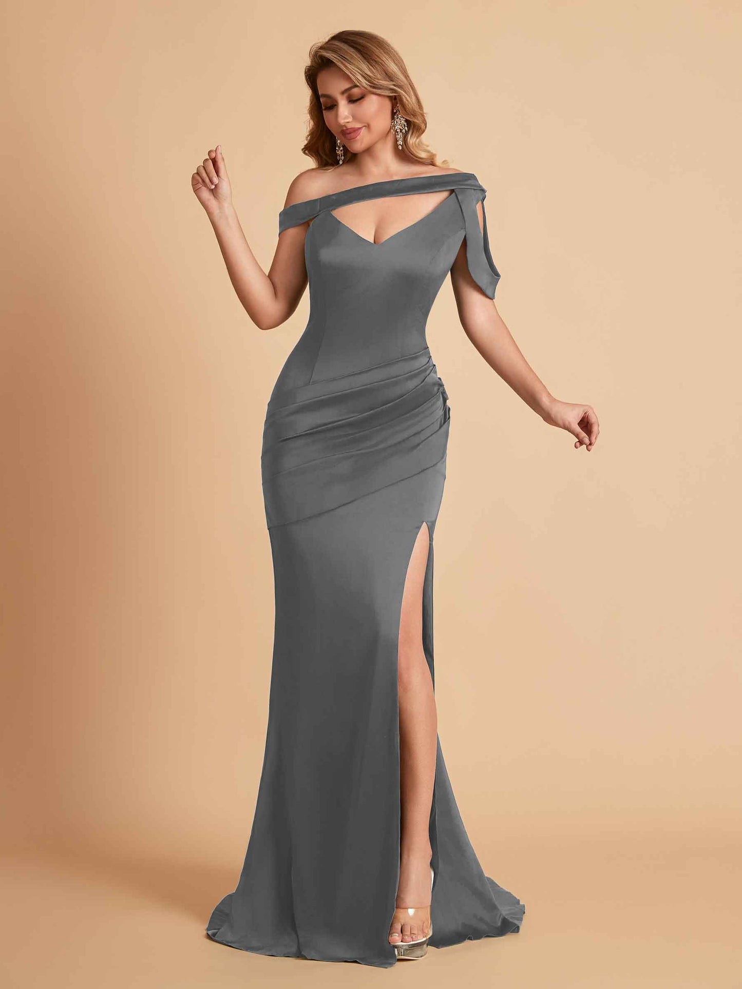 Sexy Soft Satin Unique V-Neck Side Slit Floor-Length Mermaid Bridesmaid Dresses Online