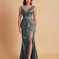Elegant V Neck Soft Satin Side Slit Floor-Length Mermaid Bridesmaid Dresses