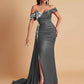 Elegant Soft Satin Mermaid Off Shoulder Floor-Length Mermaid Bridesmaid Dresses