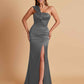 Elegant Soft Satin One Shoulder Strapless Side-Slit Mermaid Bridesmaid Dresses