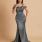 Sexy Soft Satin Mermaid Off Shoulder Side Slit Floor-Length Mermaid Bridesmaid Dresses