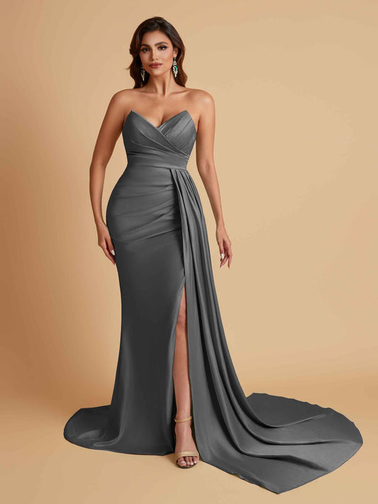 Sexy Soft Satin Mermaid V-neck Floor-Length Mermaid Bridesmaid Dresses