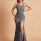 Sexy Satin V-neck Side Slit Mermaid Floor Length Bridesmaid Dresses