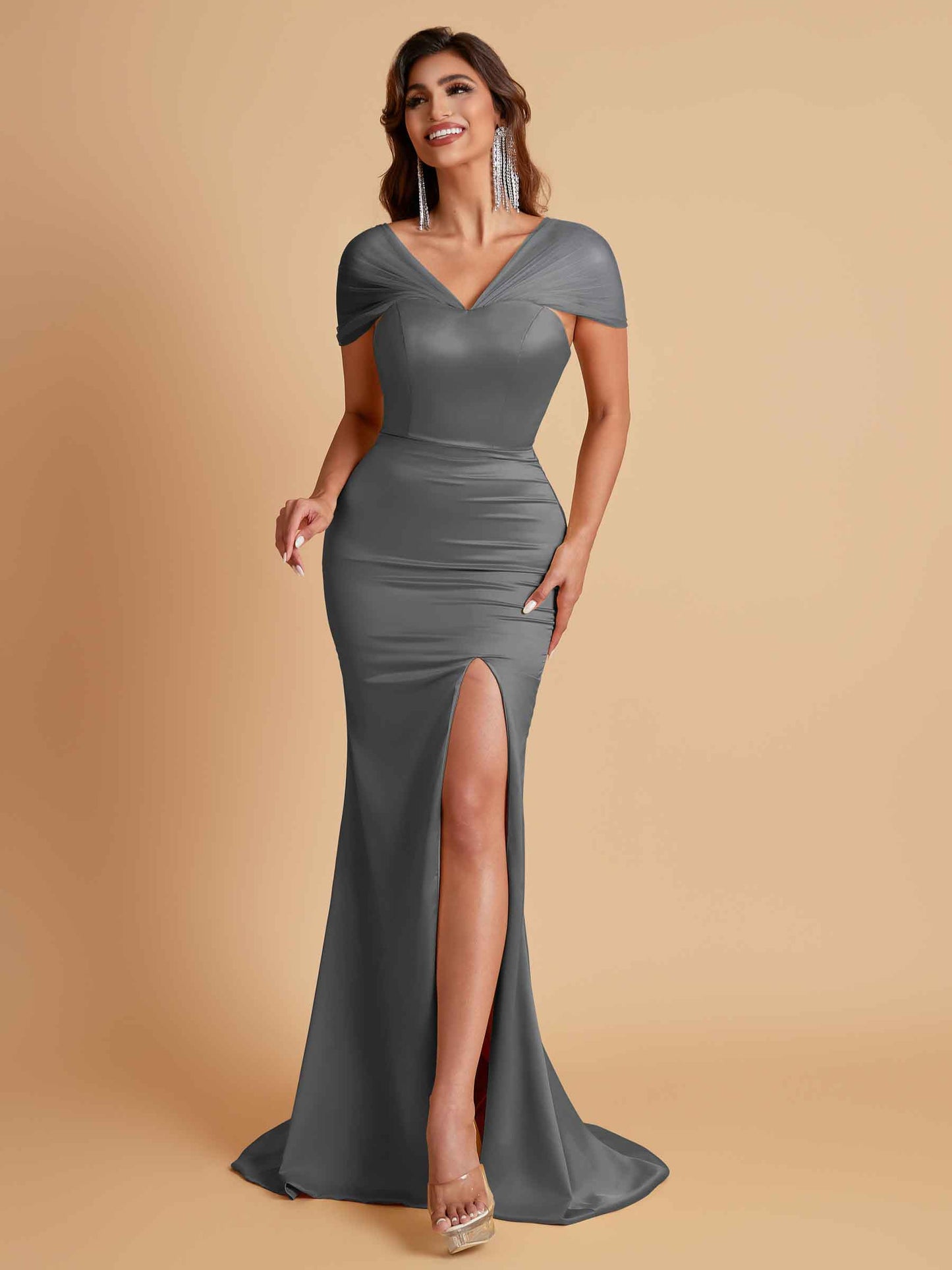 Sexy Soft Satin Mermaid V-neck Floor-Length Mermaid Bridesmaid Dresses