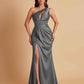 Sexy One Shoulder Soft Satin Side Slit Floor-Length Mermaid Bridesmaid Dresses