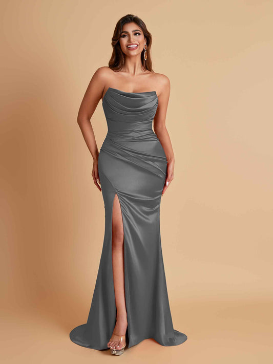 Sexy Soft Satin Mermaid Side Slit Floor-Length Mermaid Bridesmaid Dresses